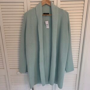 Ann Taylor Ribbed Open Front Shawl Collar Cardigan Sweater Womens S Green READ